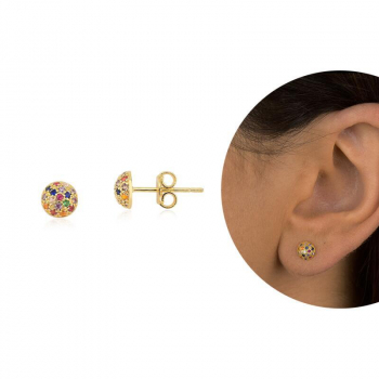 Brinco Cravejado com Micro Zircônias Coloridas - Banhado a Ouro 18K