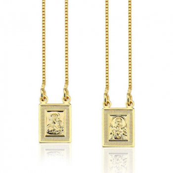 Escapulário Sagrado Coração de Maria / Sagrado Coração de Jesus - Banhado a Ouro 18K