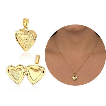 Pingente relicário de coração - Banhado a Ouro 18K