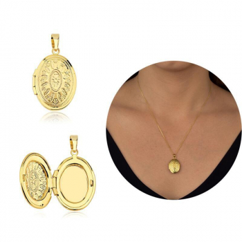 Pingente relicário oval - Banhado a Ouro 18K