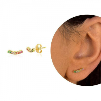 Brinco Cravejado com Zircônias Coloridas - Banhado a Ouro 18K
