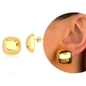 Brinco Formato Orgânico Quadrado P - Banhado a Ouro 18k