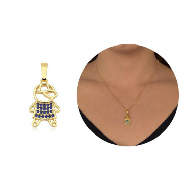 Pingente Menino Cravejado com Micro Zircônias Azul - Banhado a Ouro 18K