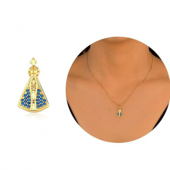 Pingente Nossa Senhora Aparecida Cravejado com Micro Zircônias - Banhado a Ouro 18K
