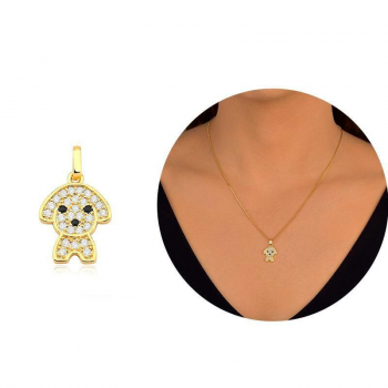 Pingente Dog Cravejado com Micro Zircônias - Banhado a Ouro 18K