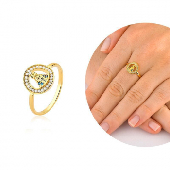Anel Nossa Senhora Cravejado com Micro Zircônias - Banhado a Ouro 18k