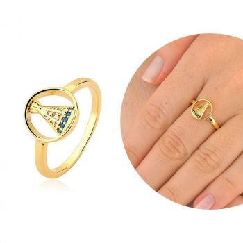 Anel Nossa Senhora Aparecida  Cravejado com Micro Zircônias - Banhado a Ouro 18k
