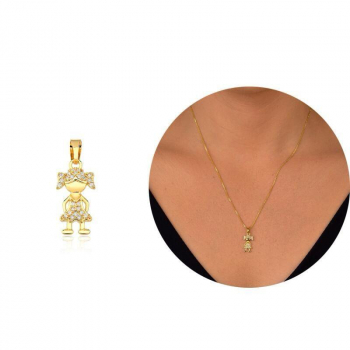 Pingente Menina Cravejado com Micro Zircônias - Banhado a Ouro 18K