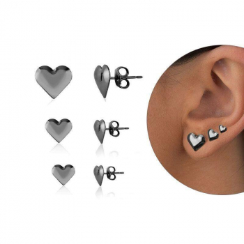 Brinco Coração Liso M - Banhado a Ródio Negro