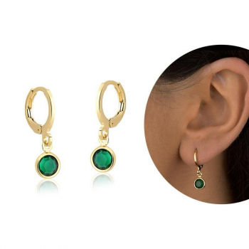 Argola Click com Pingente Cristal de Vidro - Banhado a Ouro 18k