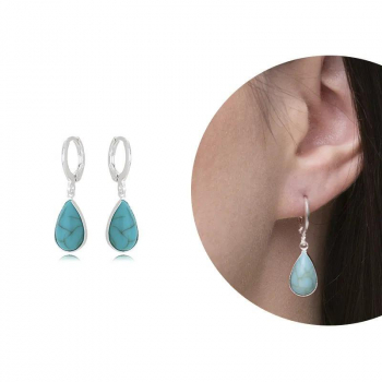 Argola com pingente azul turquesa marmorizado - Prata 925