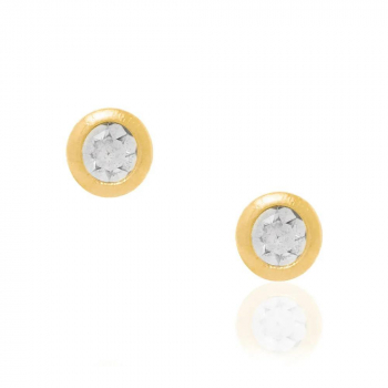 Brinco Rommanel solitário folheado a ouro com cristal